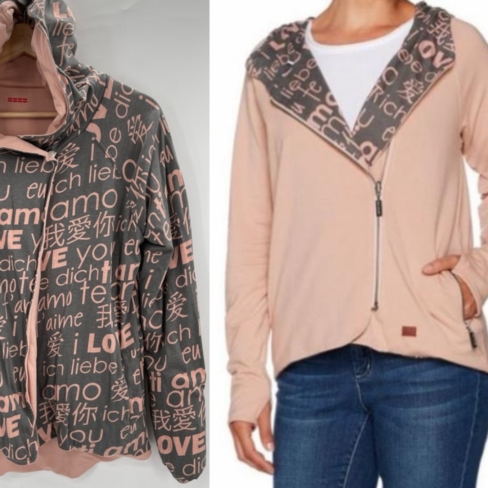 Peace Love World Knit Jacket Coat Grey/Dusty Rose Size XXS - Small Reversible